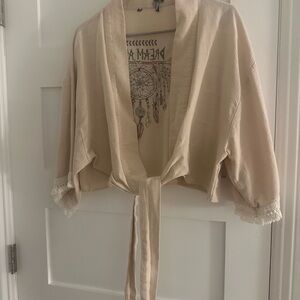 Cream Tie-Front Kimono Cardigan